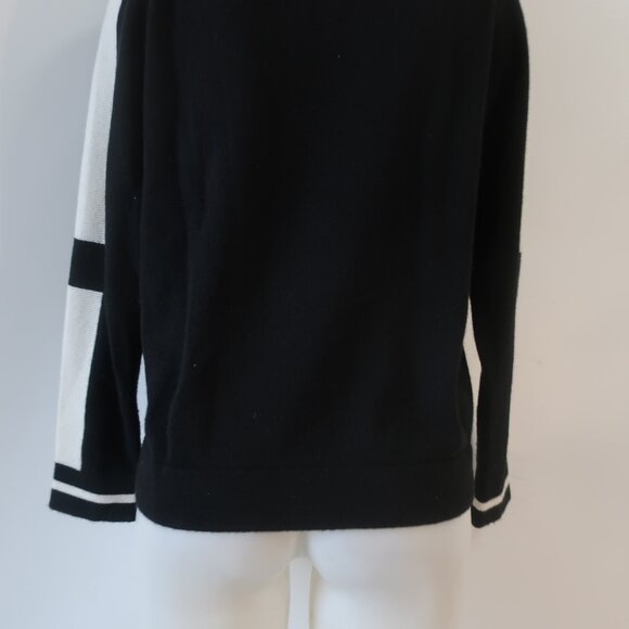 Womens Brodie Fine Cashmere Black White Varsity Stripe V-Neck Pullover Sweater M - Picture 8 of 11